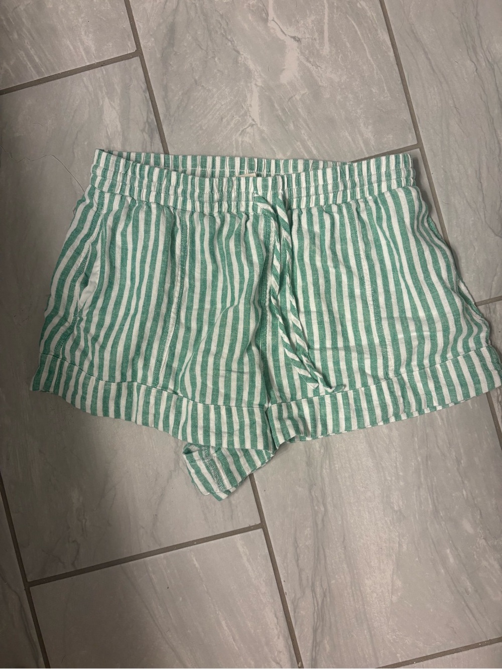 Universal Thread Green & White Striped High-Waist Drawstring Shorts